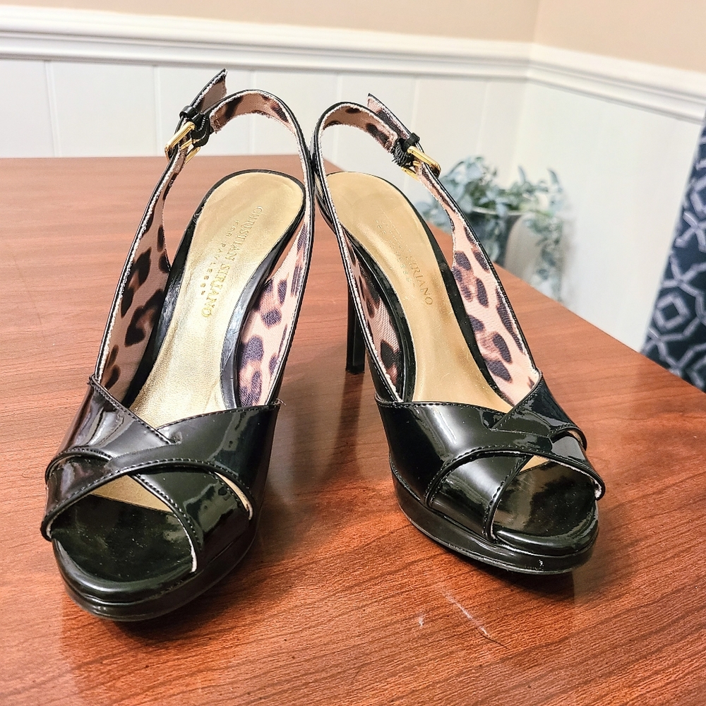 EUC Christian Siriano For Payless Black Criss-Cross Slingback 4 inch Heels